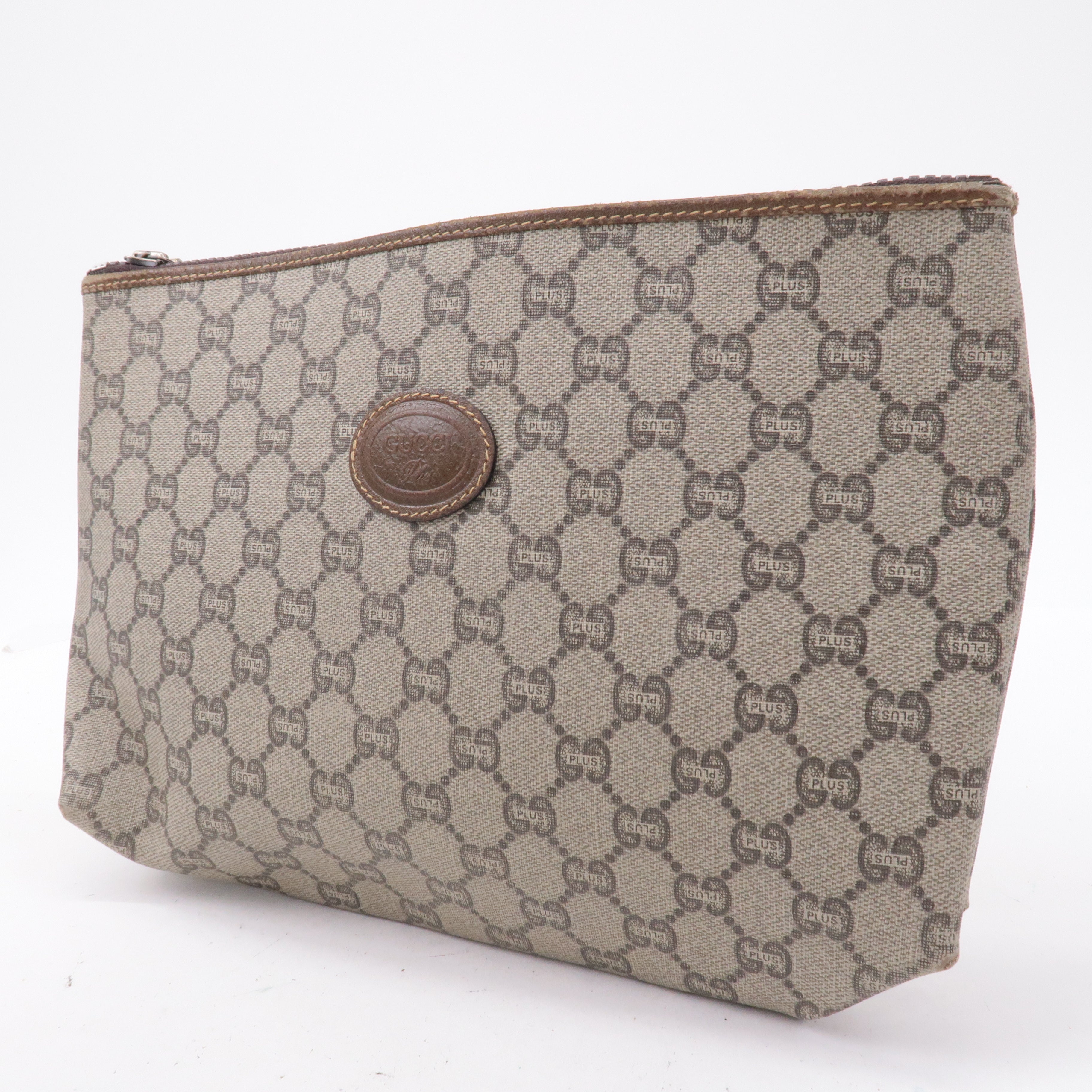 GUCCI Set of 2 Old Gucci GG Plus Leather Clutch Bag Beige Brown