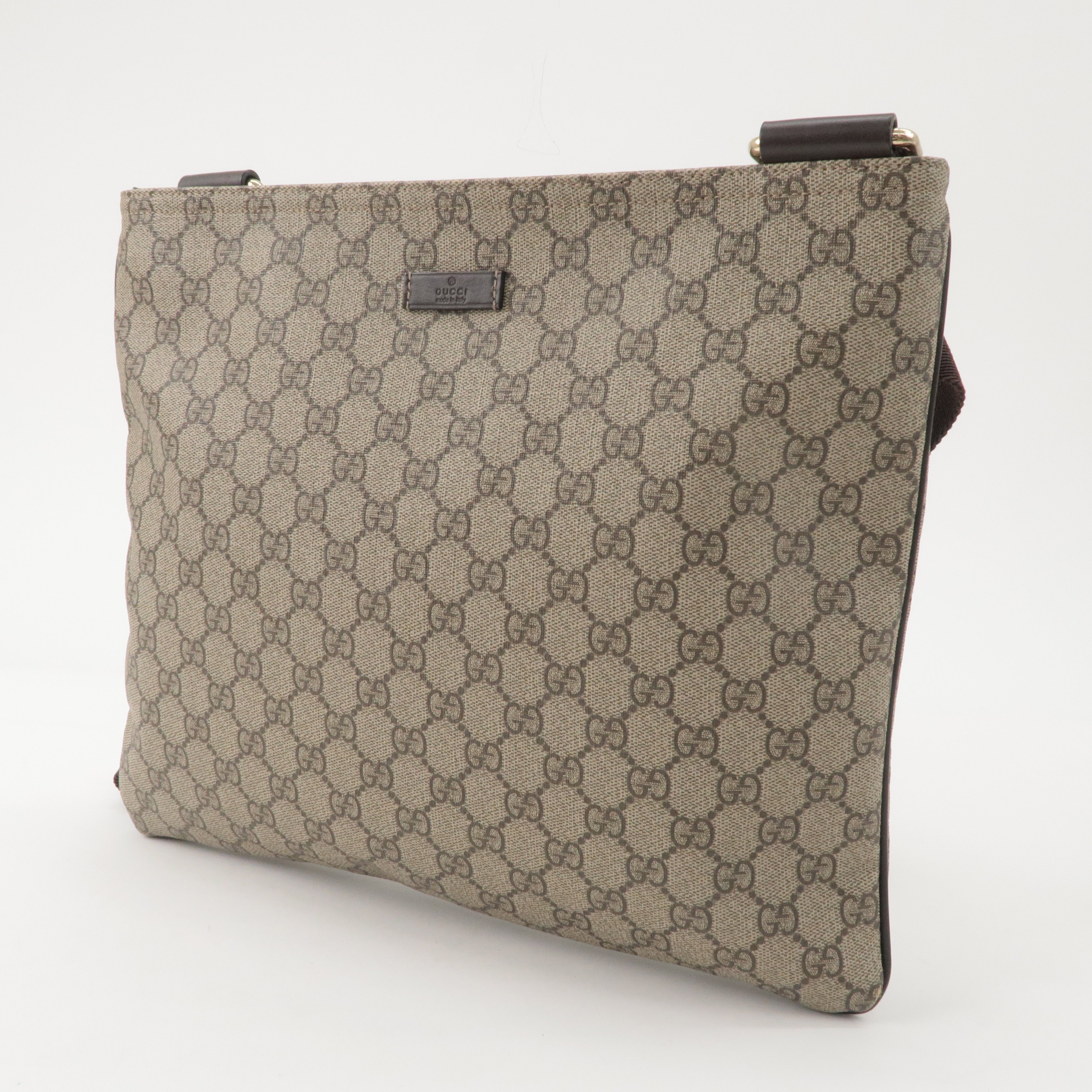 GUCCI GG Supreme Leather Shoulder Bag Beige Brown 201446