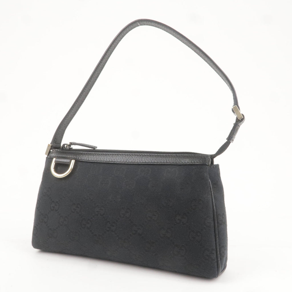 GUCCI Abbey GG Canvas Leather Hand Bag Pouch Black 645093
