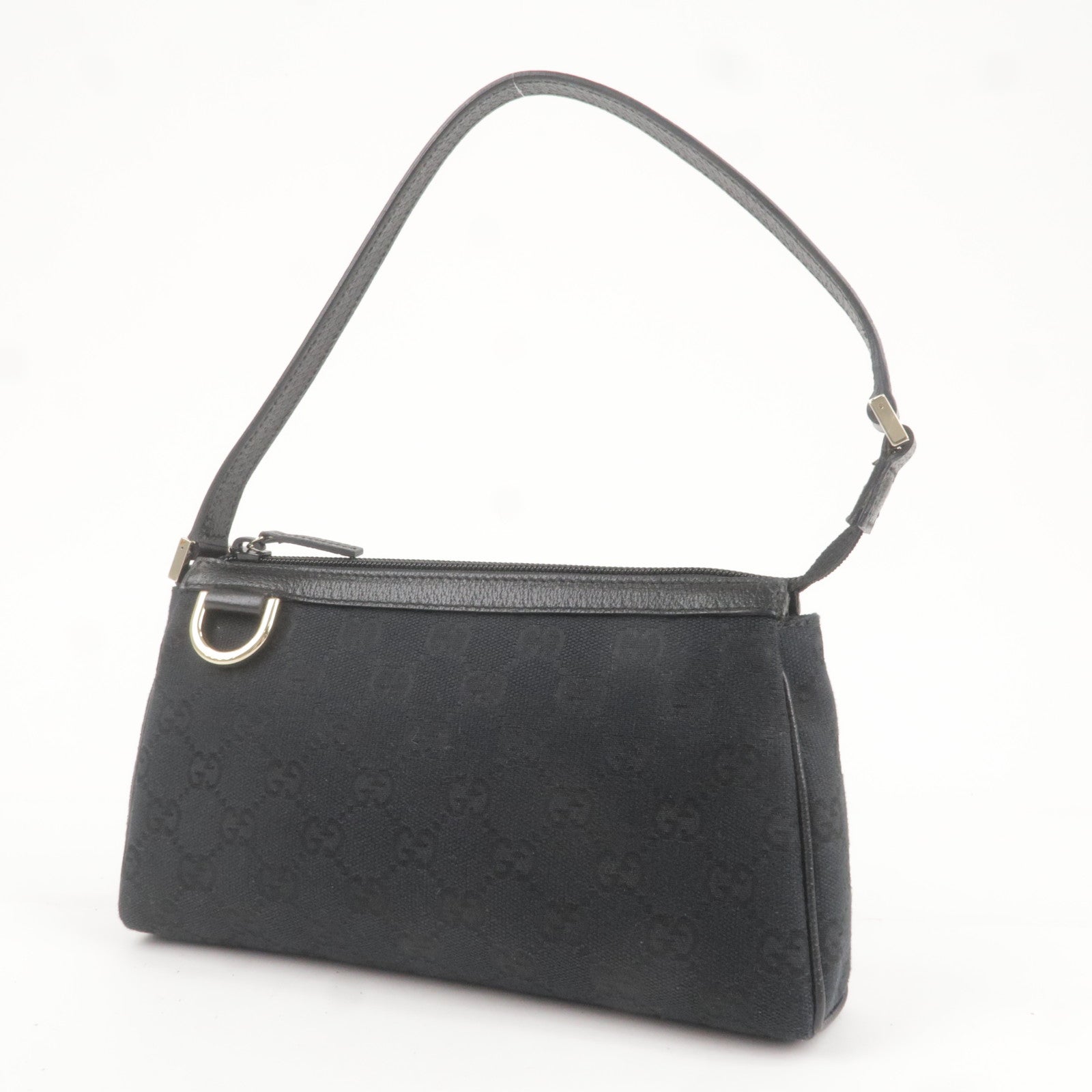GUCCI Abbey GG Canvas Leather Hand Bag Pouch Black 645093