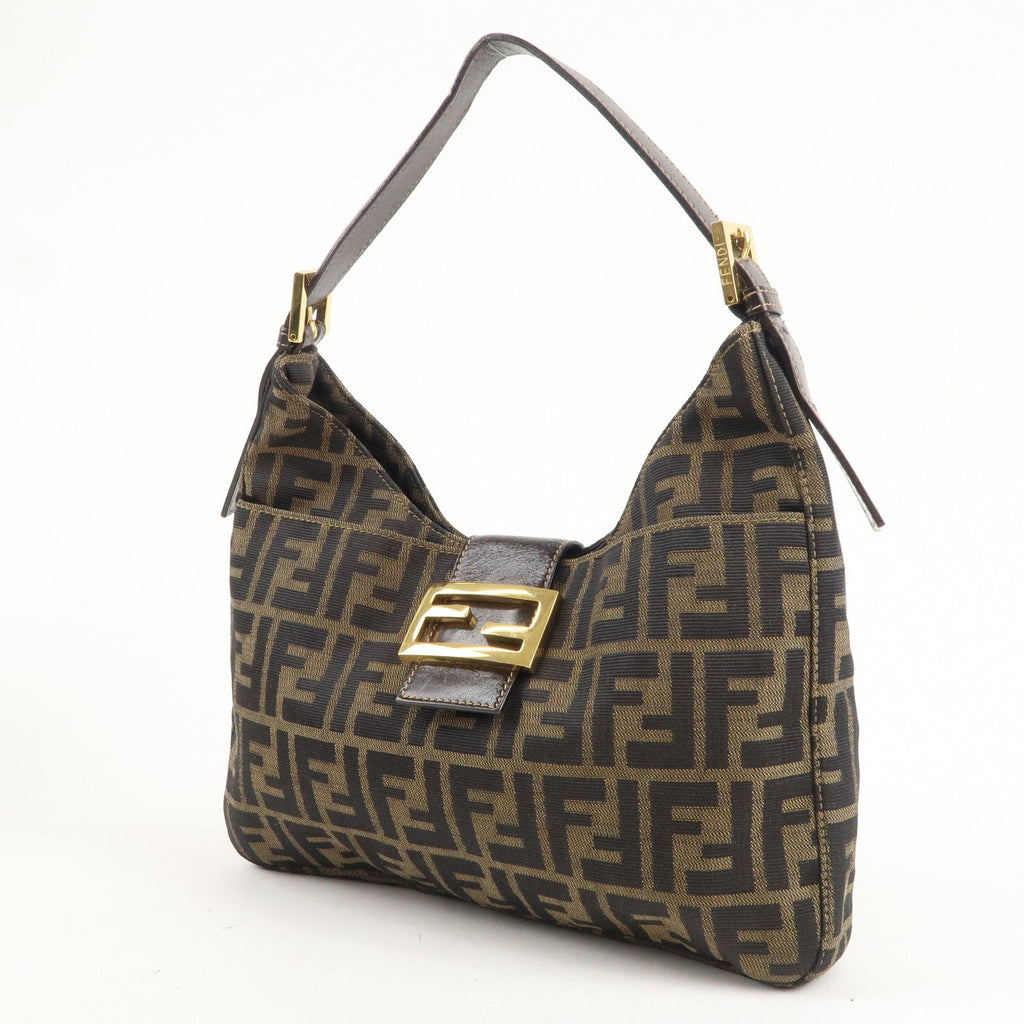 FENDI Zucca Canvas Leather Shoulder Bag Brown Black 26569