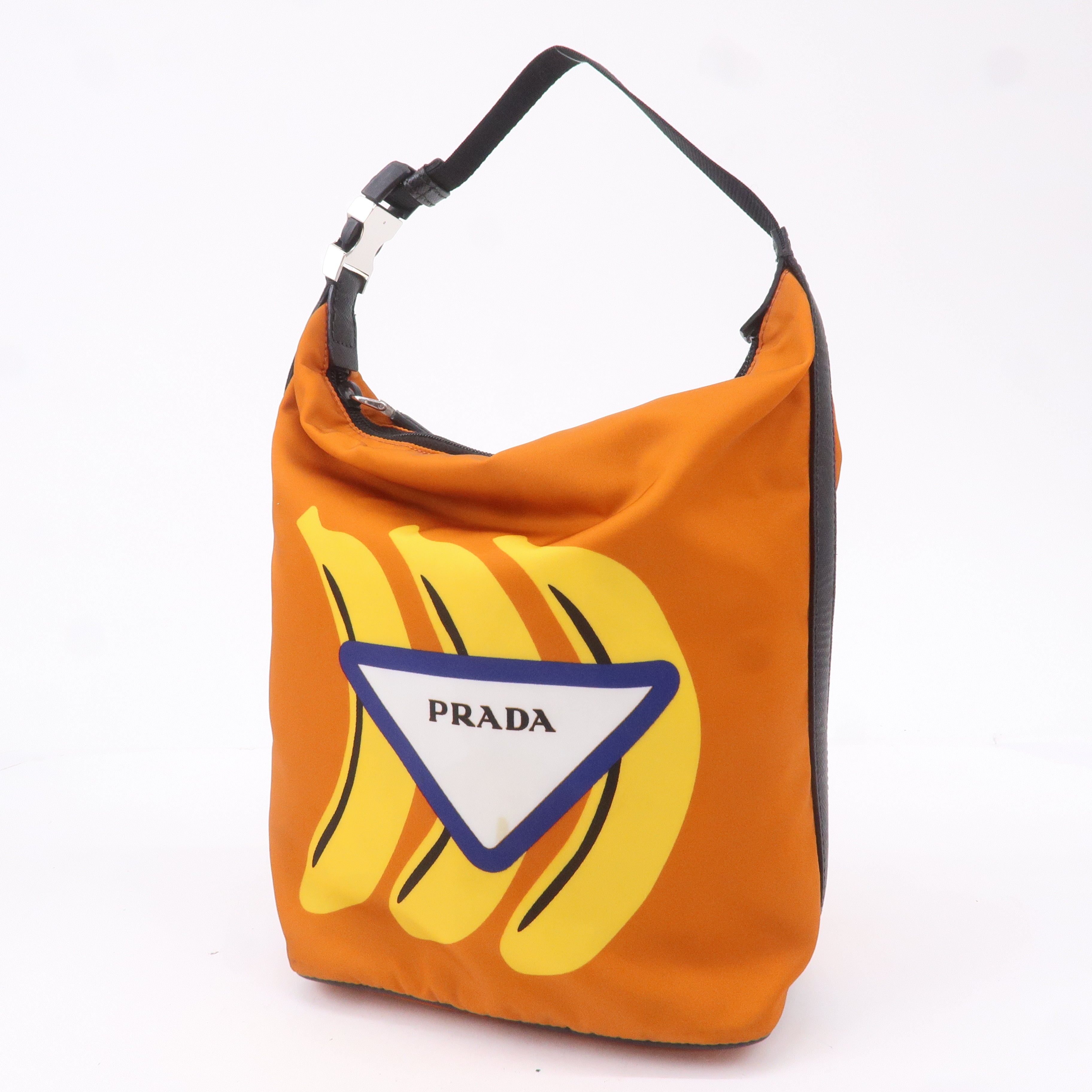 Prada Leather Nylon Hand Bag  Shoulder Bag Orange Black