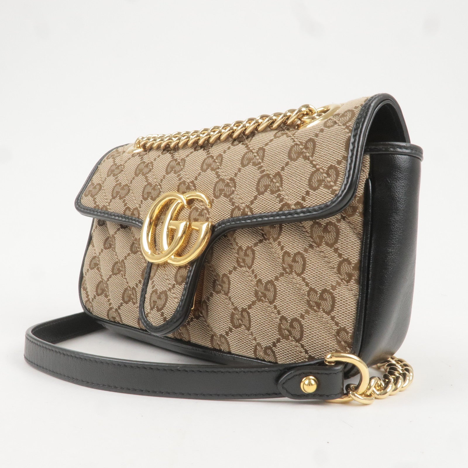 GUCCI GG Marmont GG Canvas Leather Chain Shoulder Bag 446744