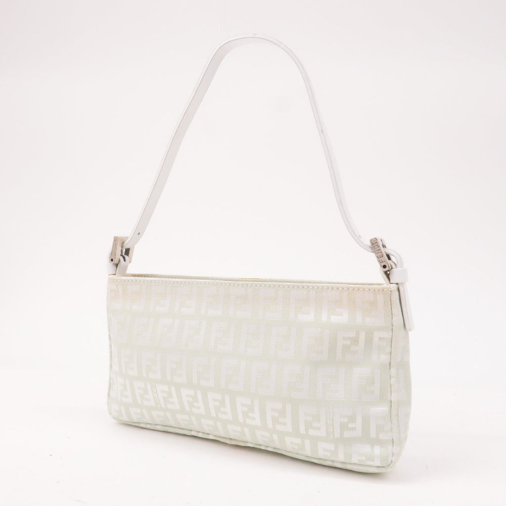 FENDI Zucchino Canvas Leather Hand Bag Mint Green White 8BR041