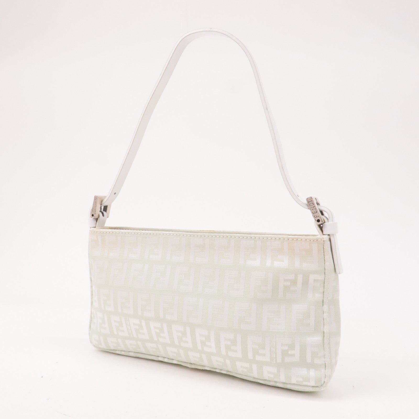 FENDI Zucchino Canvas Leather Hand Bag Mint Green White 8BR041