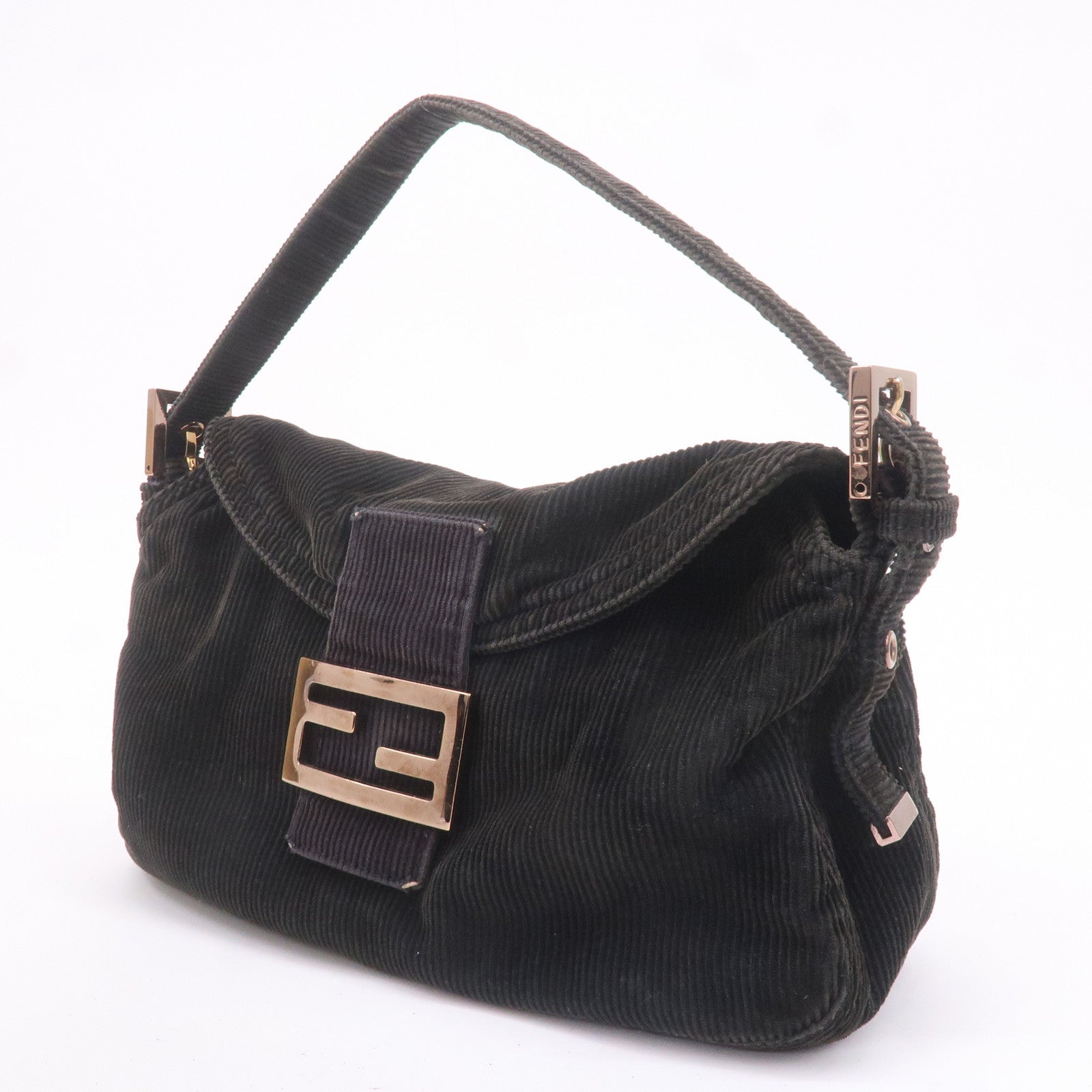 FENDI Corduroy Shoulder Bag Hand Bag Black
