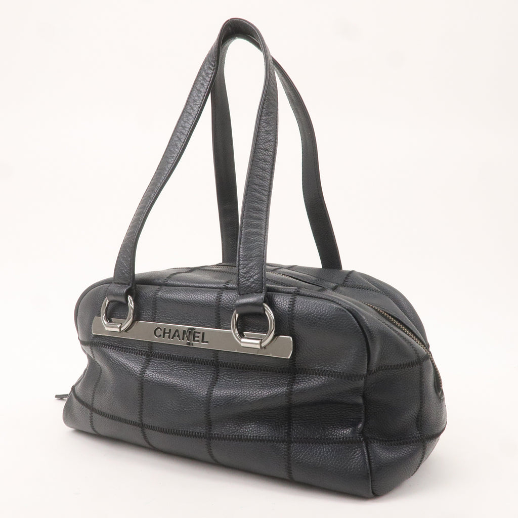 CHANEL Chocolate Bar Caviar Skin Boston Bag Black A26135