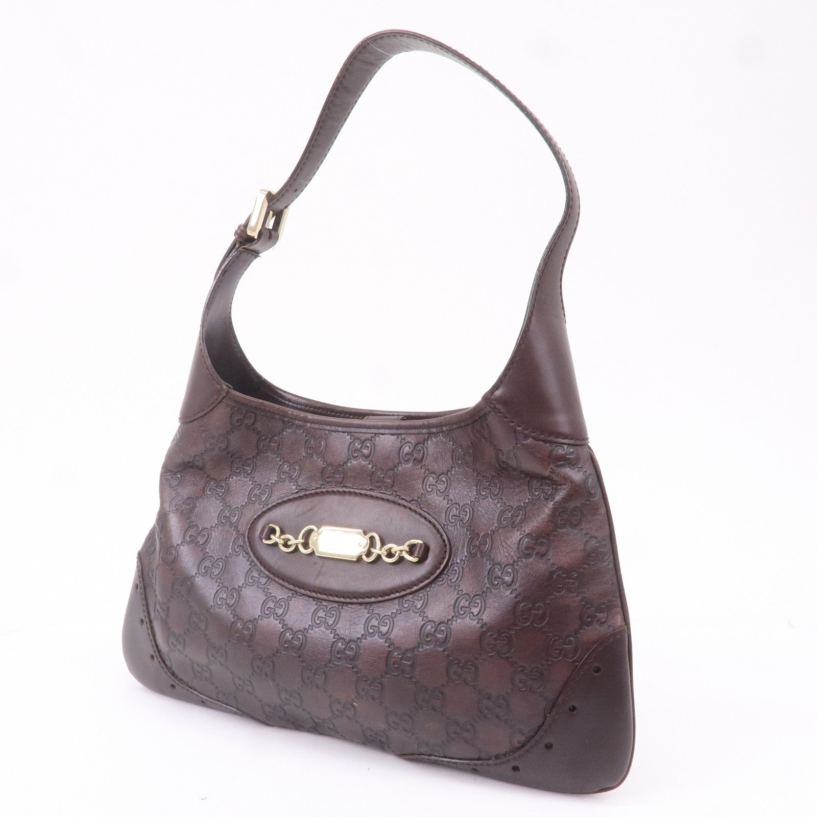 GUCCI Guccissima Leather Shoulder Bag Hand Bag Dark Brown 145778