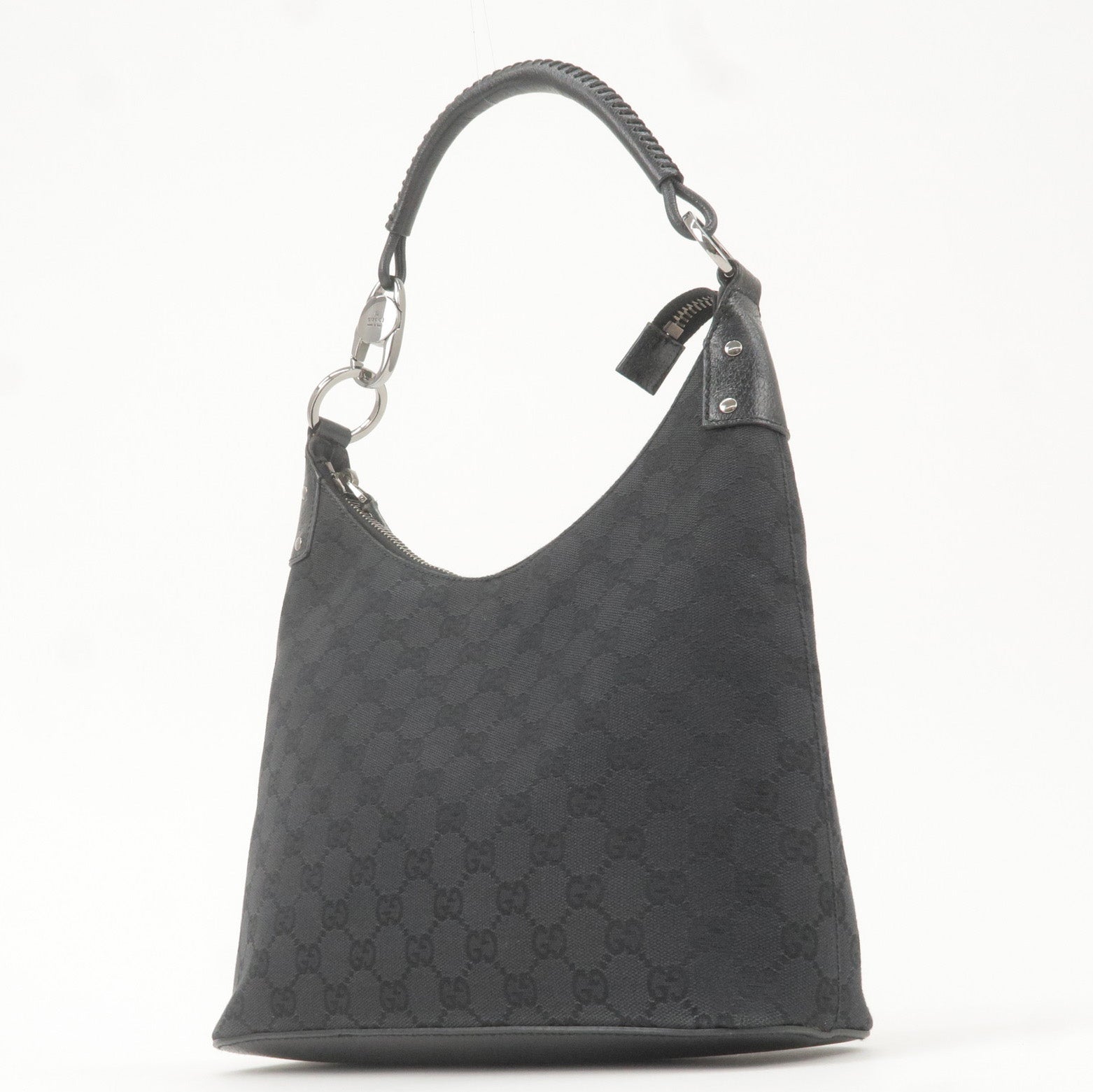 GUCCI GG Monogram Canvas Leather Shoulder Bag Black 115003