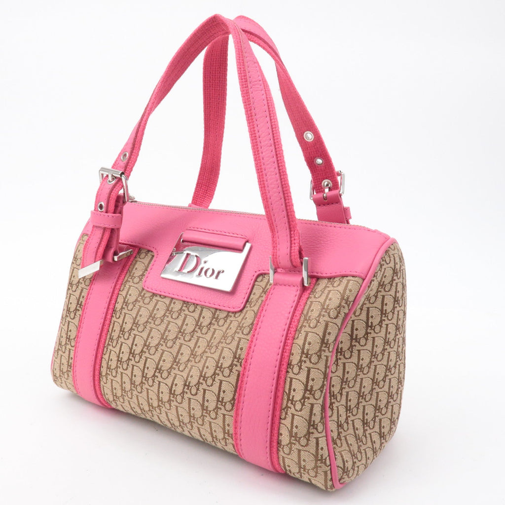 Christian Dior Trotter Canvas Leather Boston Bag Beige Pink