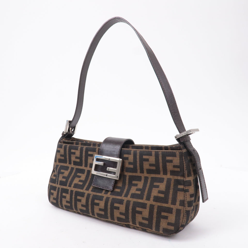 FENDI Zucca Canvas Leather Shoulder Bag Black Brown 26722