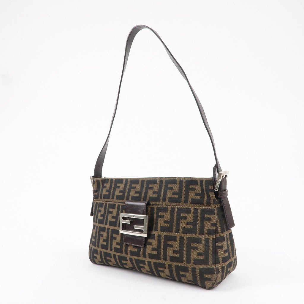 FENDI Zucca Canvas Leather Shoulder Bag Brown Black 26566