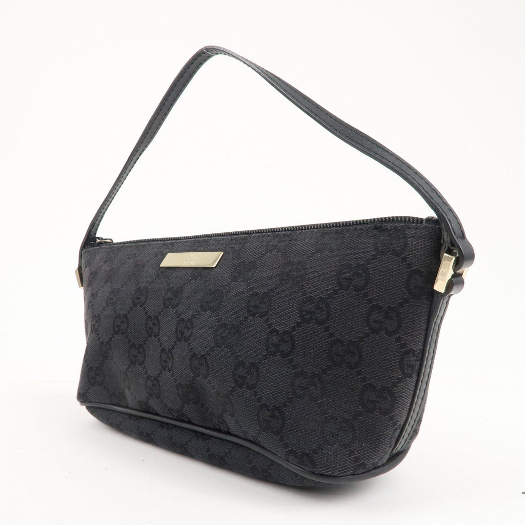 GUCCI Boat Bag GG Monogram Canvas Leather Pouch Black 039.1103