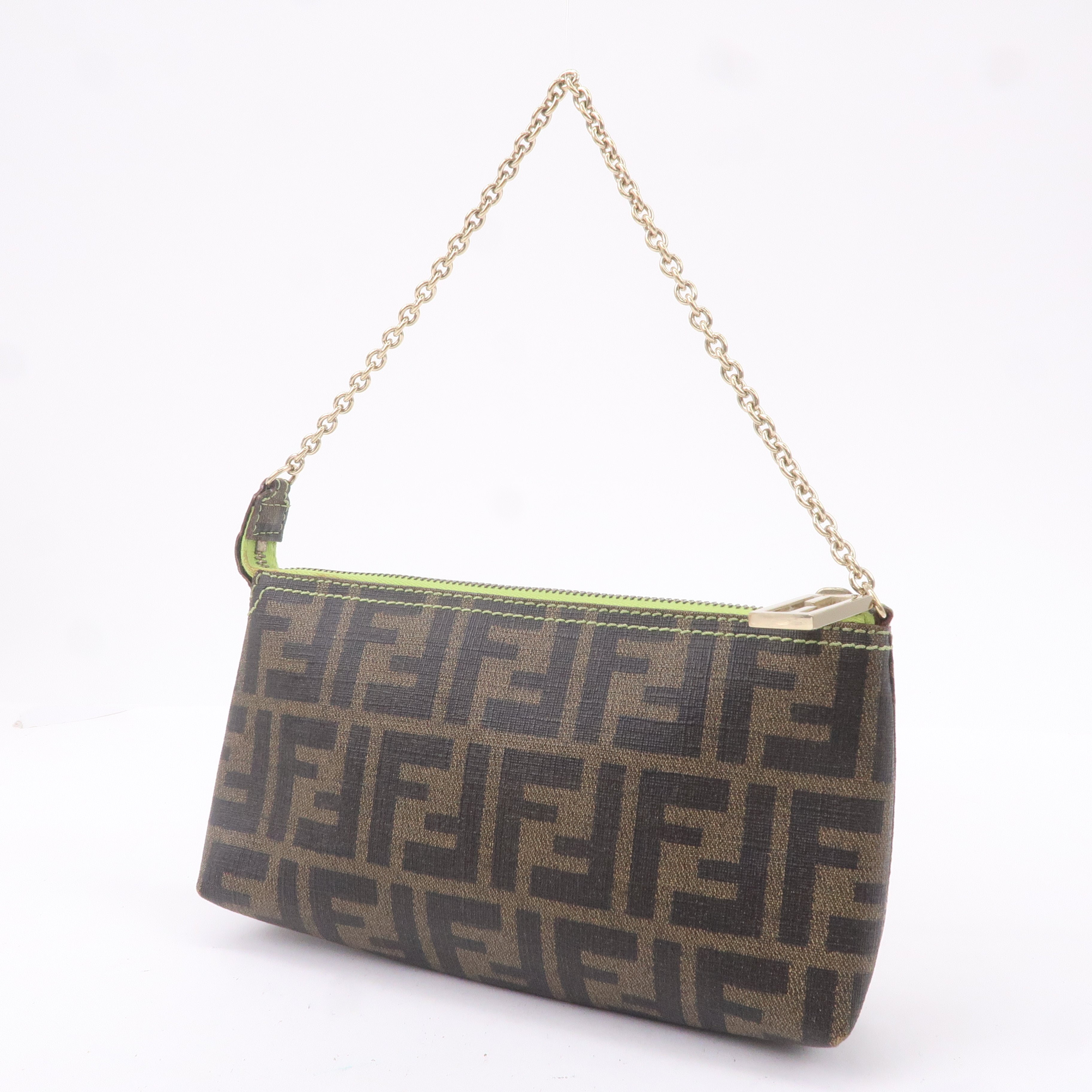 FENDI Zucca Print PVC Accessory Pouch Bag Khaki Green 8BR592