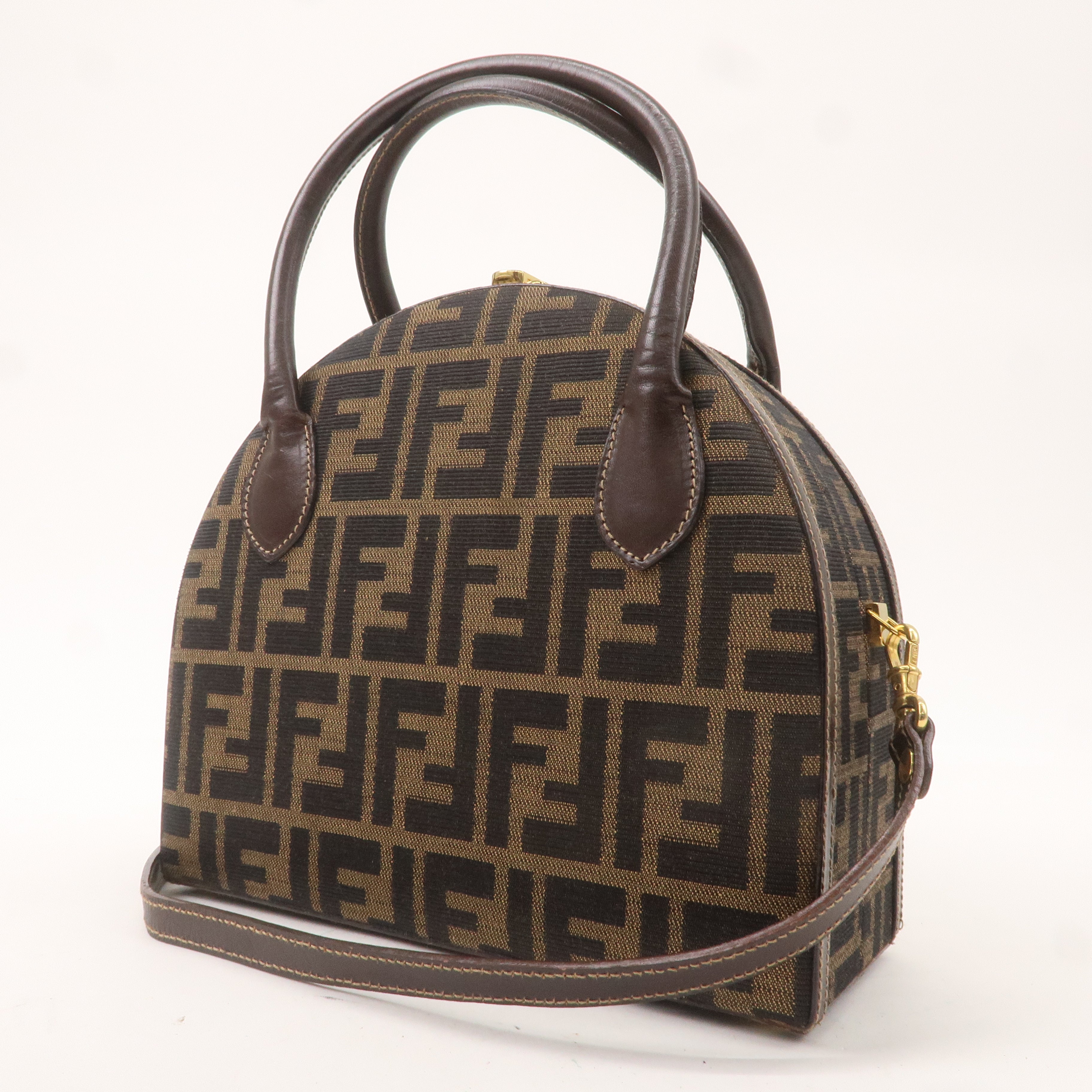 FENDI Zucca Canvas Leather 2WAY Handbag Shoulder Bag
