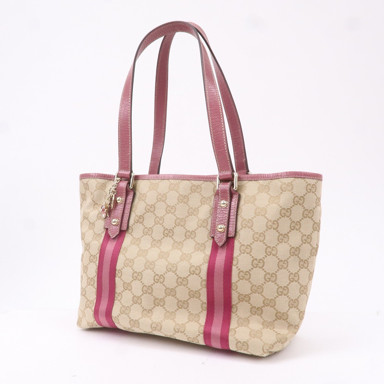 GUCCI Sherry GG Canvas Leather Shoulder Tote Bag Beige Pink 137396