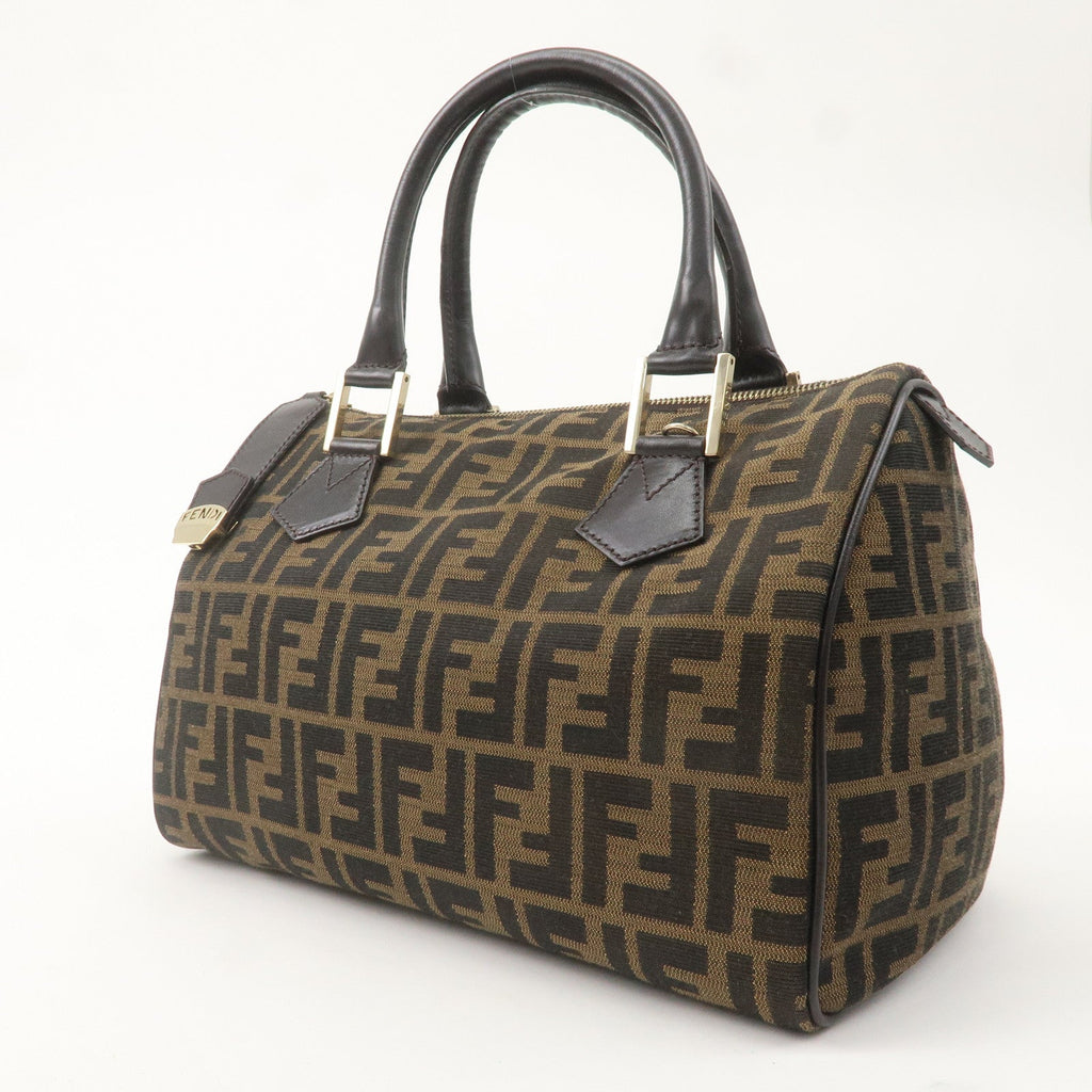 FENDI Zucca Canvas Leather Mini Boston Bag Black Brown 8BL104