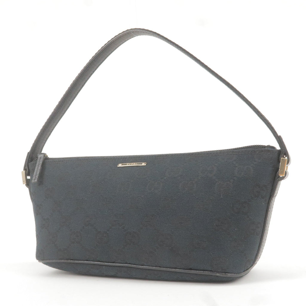 GUCCI GG Canvas Leather Boat Bag Hand Bag Black 141809