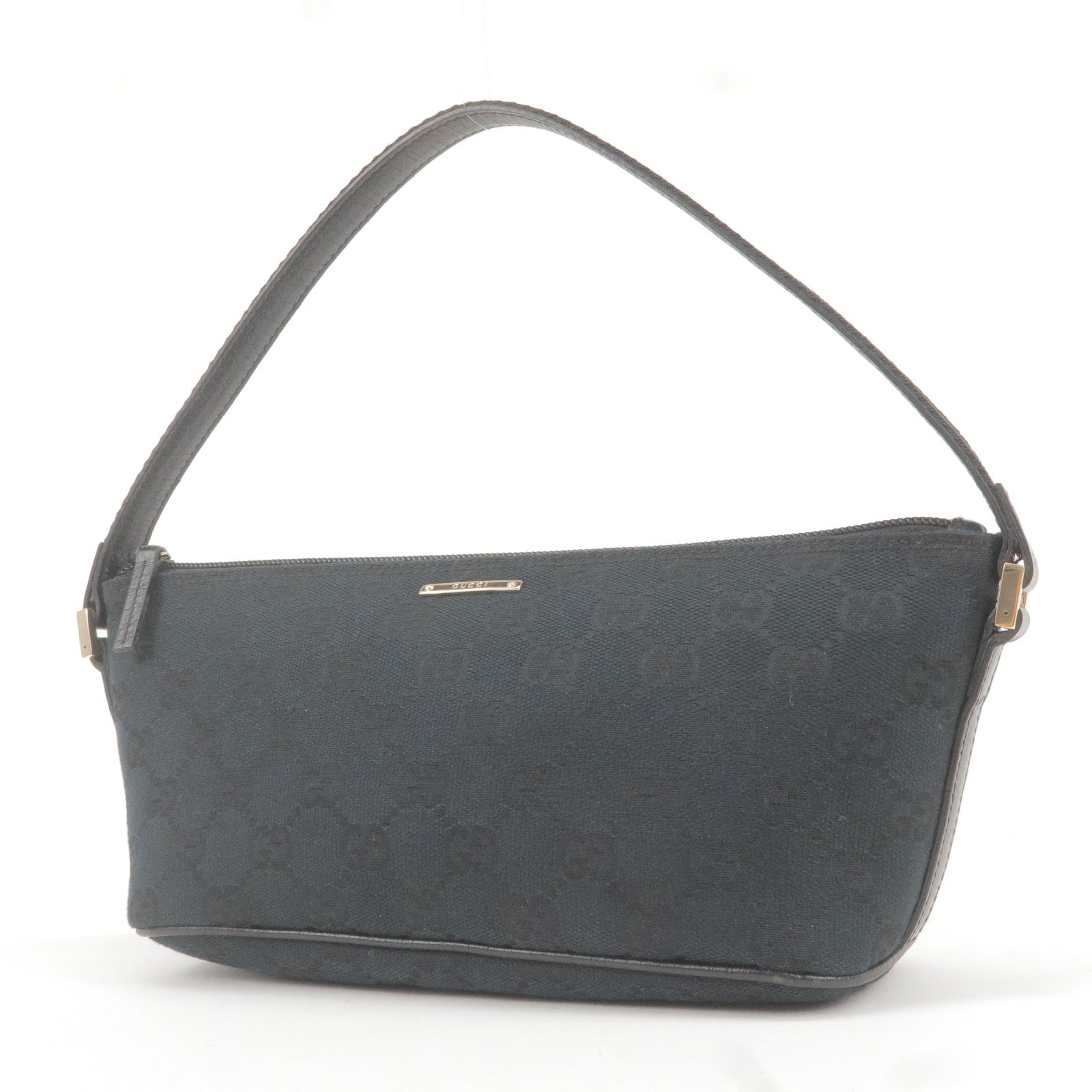 GUCCI GG Canvas Leather Boat Bag Hand Bag Black 141809