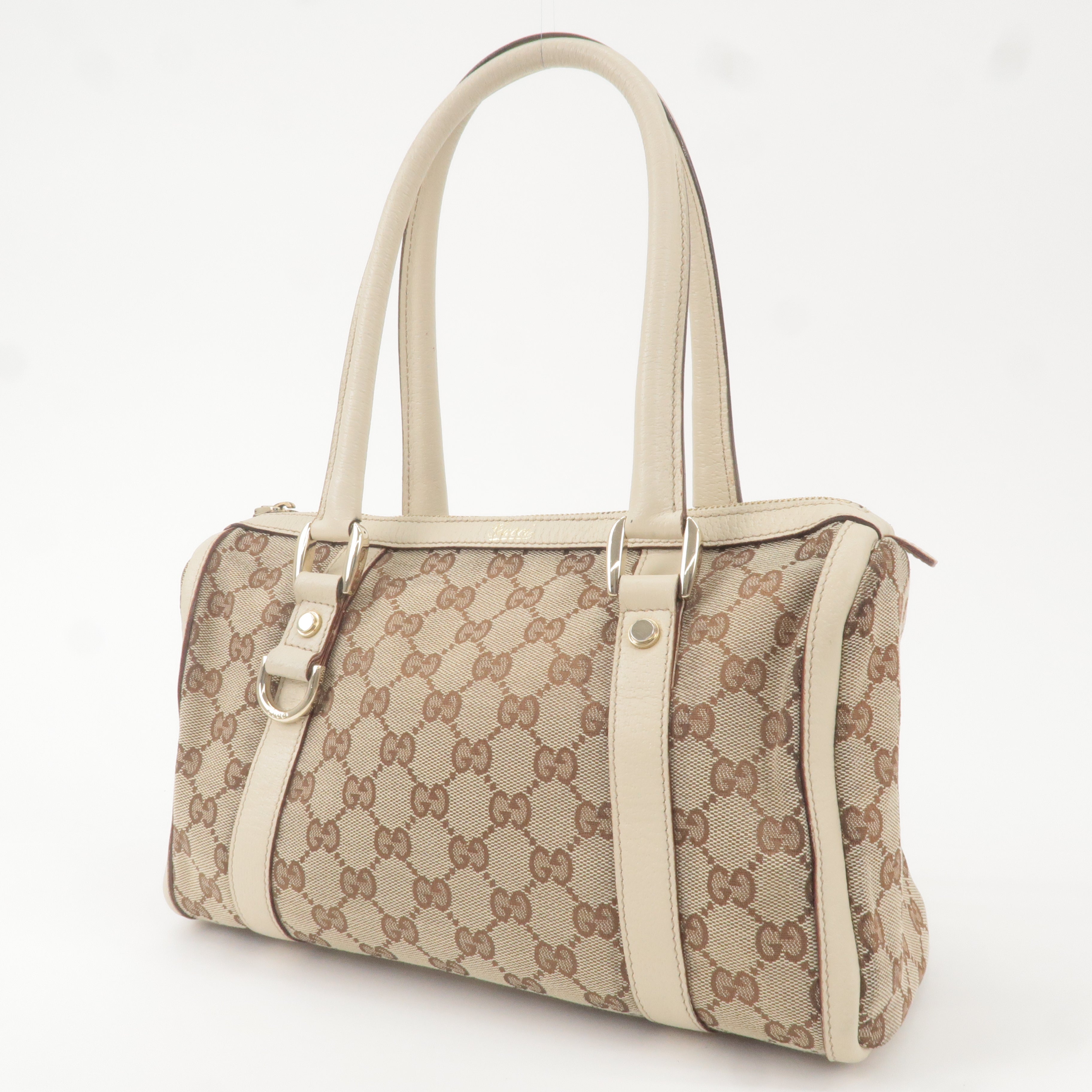 GUCCI Abbey GG Canvas Leather Boston Hand Bag Beige Ivory 130942