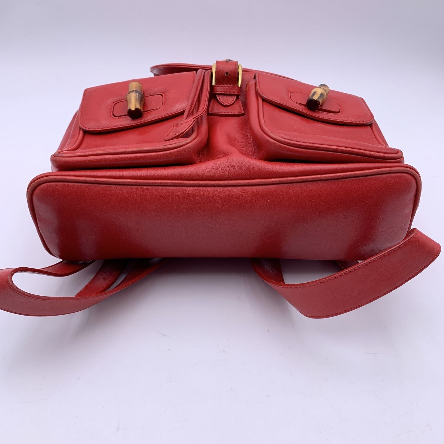Gucci Vintage Red Leather Bamboo Backpack Shoulder Bag