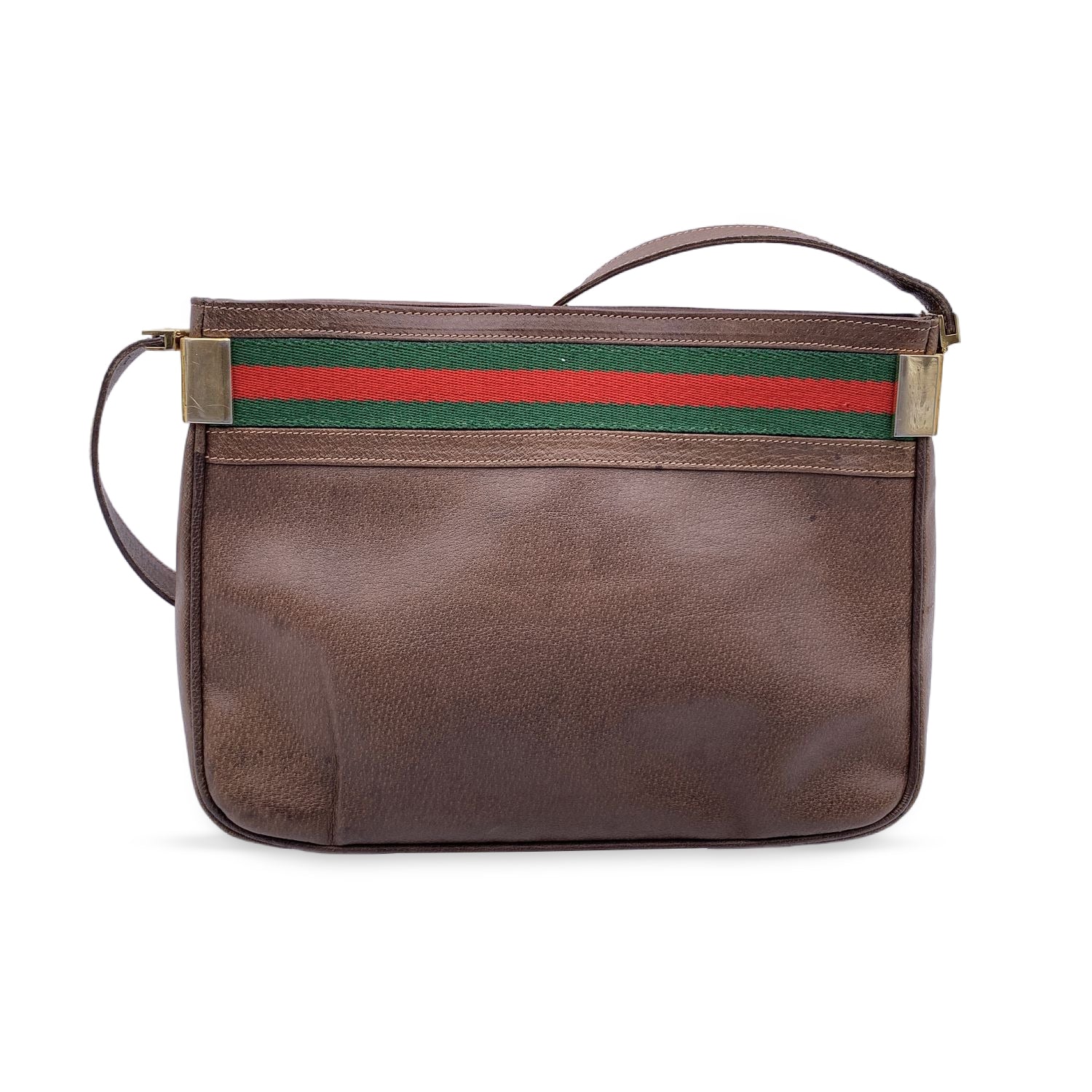 Gucci Vintage Brown Leather Bucket Web Stripes Shoulder Bag