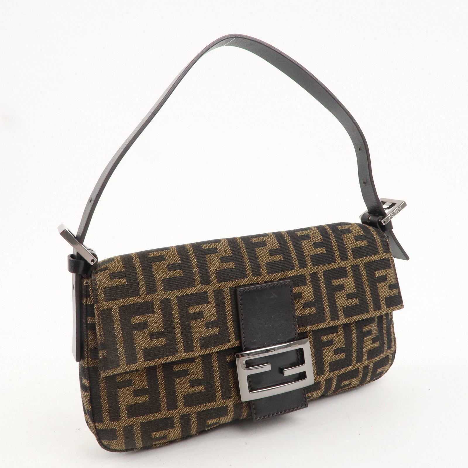 FENDI Zucca Mamma Baguette Canvas Leather Bag Brown 8BR000