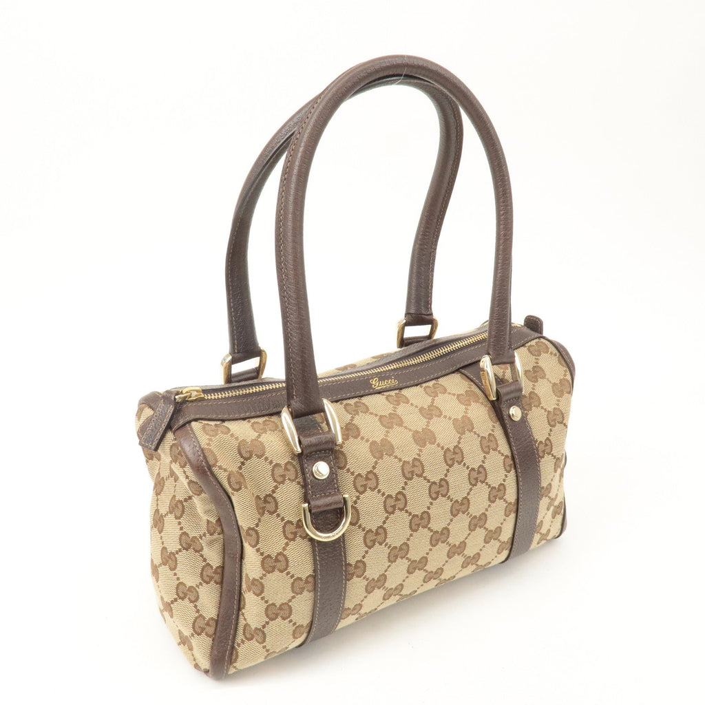 GUCCI Abbey GG Canvas Leather Boston Bag Beige Brown 130942