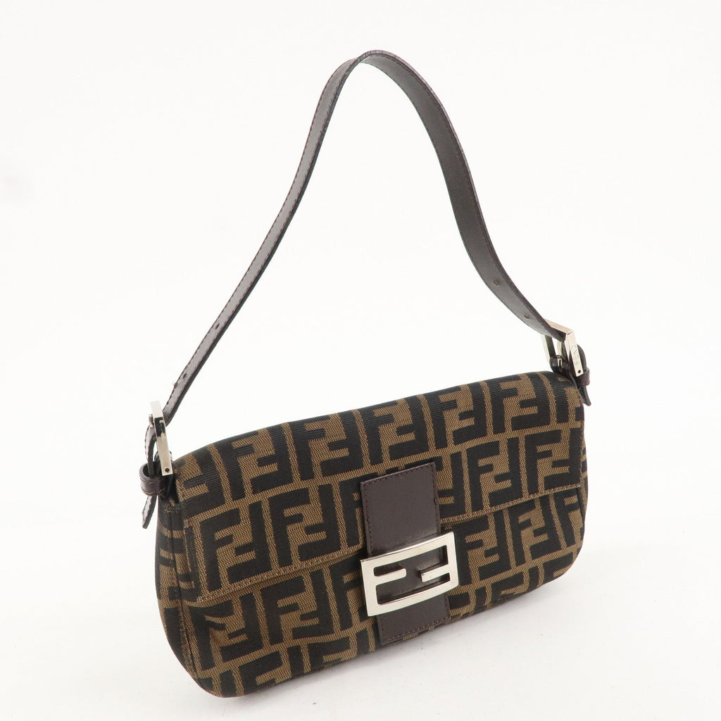 FENDI Zucca Mamma Baguette Canvas Leather Shoulder Bag 26424