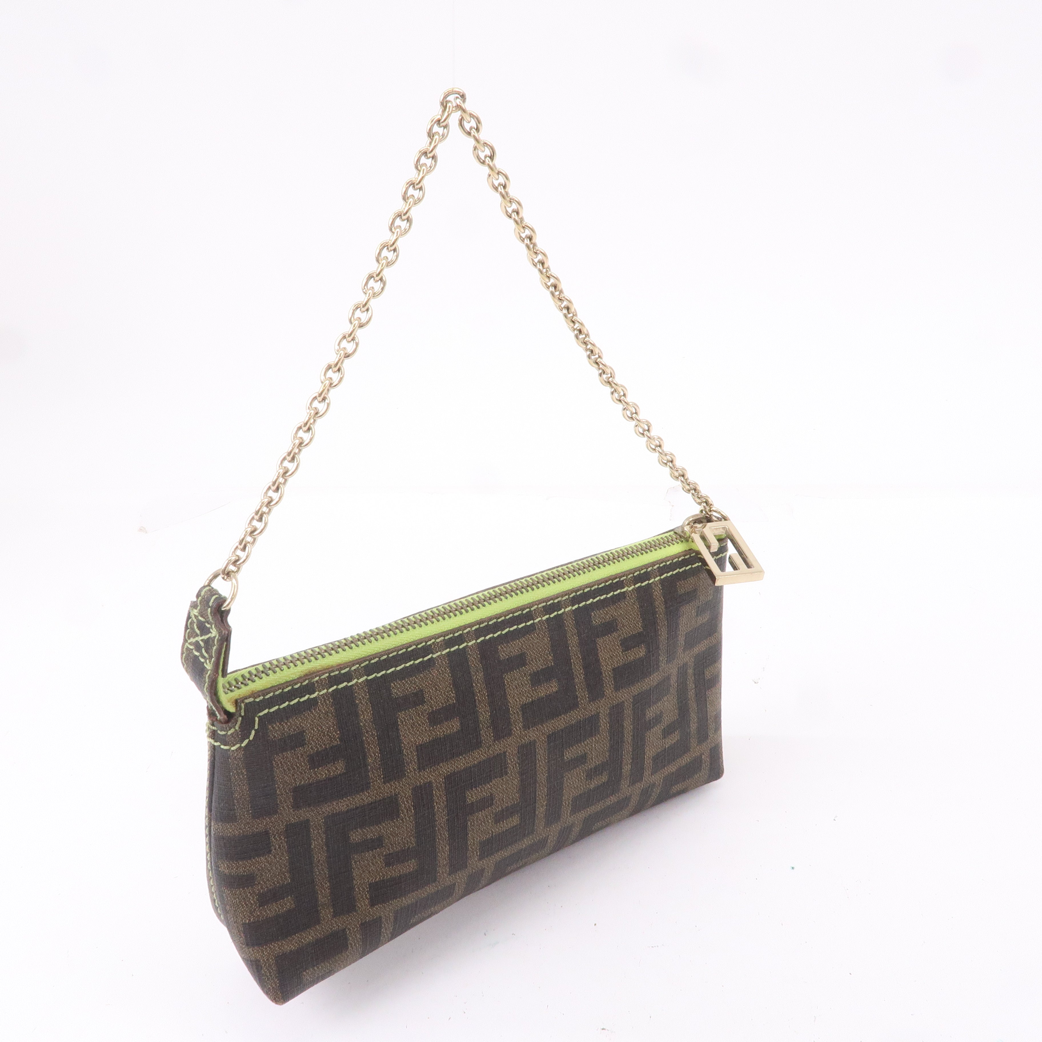 FENDI Zucca Print PVC Accessory Pouch Bag Khaki Green 8BR592
