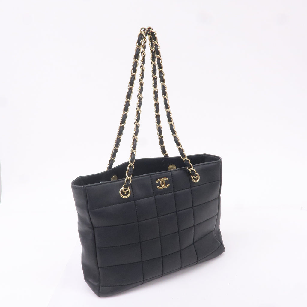CHANEL Chocolate Bar Lamb Skin Chain Tote Bag Black A17859