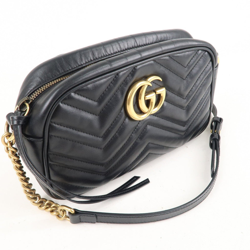 GUCCI GG Marmont Leather Chain Shoulder Bag Crossbody Black 447632