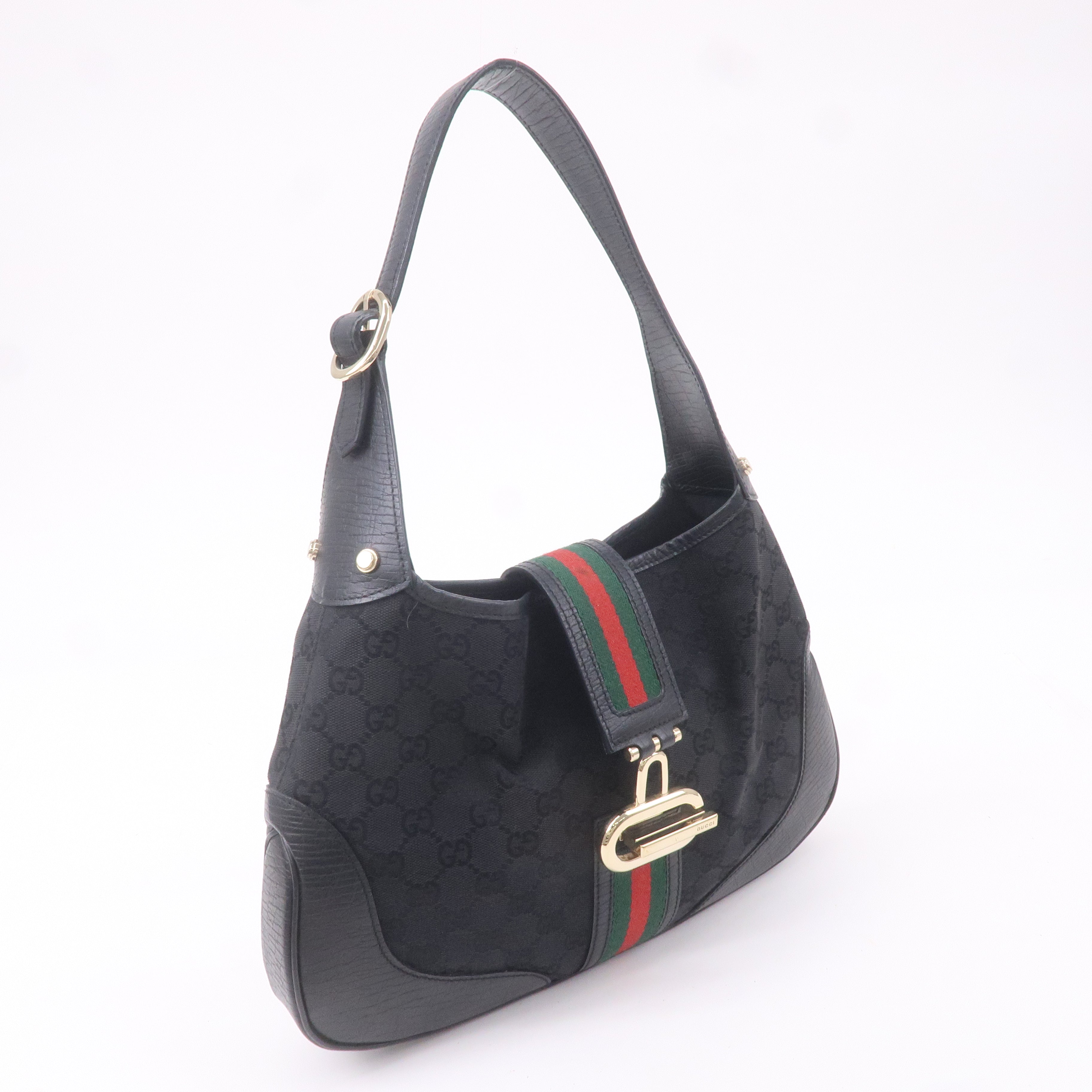 GUCCI Sherry GG Canvas Leather Shoulder Bag Black 130779