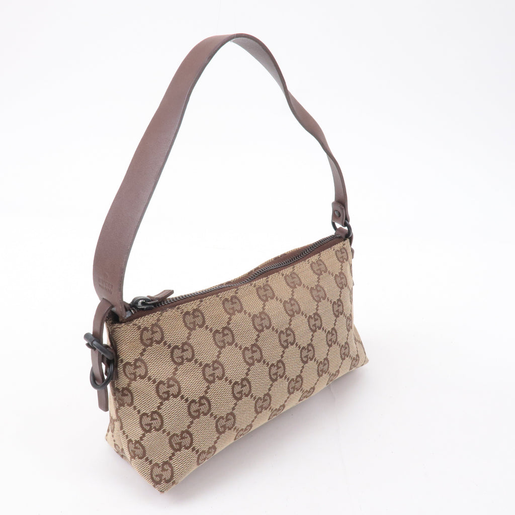 GUCCI GG Canvas Leather Hand Bag Pouch Beige Brown 103399