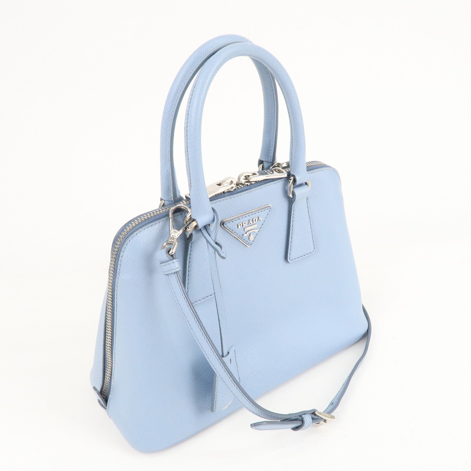 Prada Logo Leather 2Way Bag Hand Bag Shoulder Bag Blue 1BA838