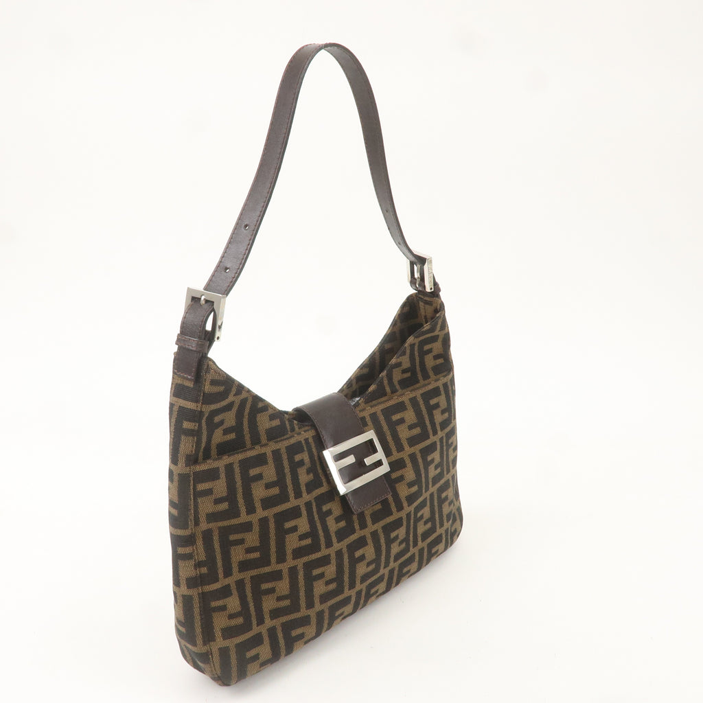 FENDI Zucca Canvas Leather Shoulder Bag Brown Black 26569