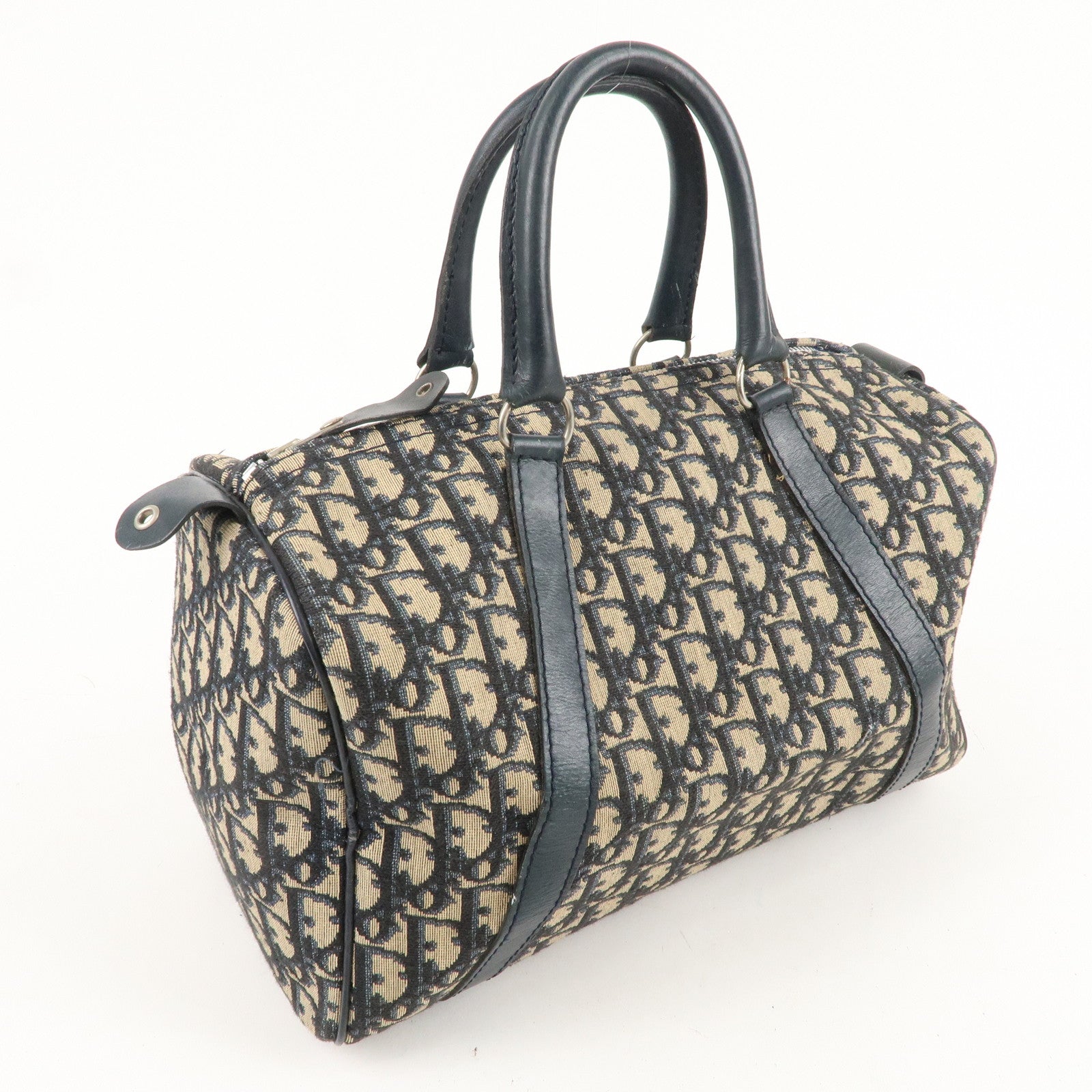 Christian Dior Trotter Canvas Leather Boston Bag Navy