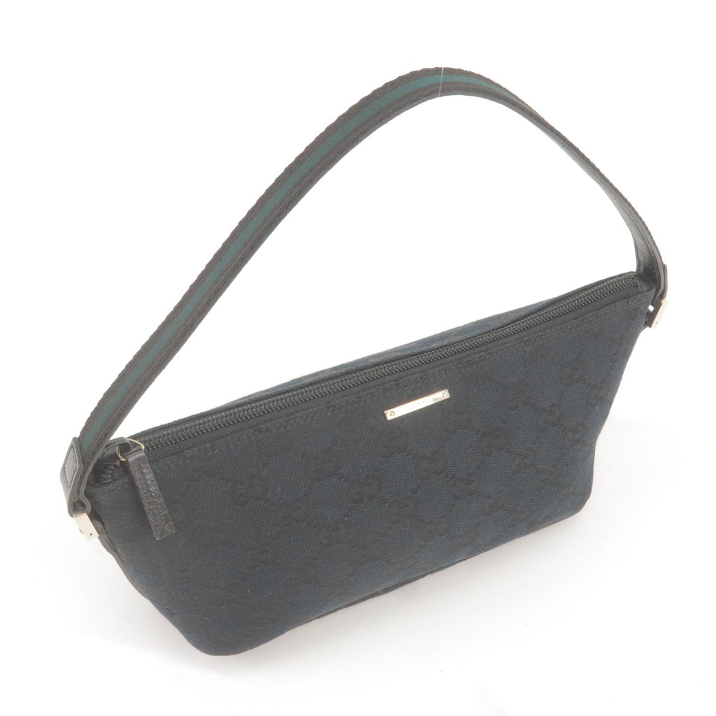 GUCCI GG Canvas Leather Boat Bag Hand Bag Black 141809