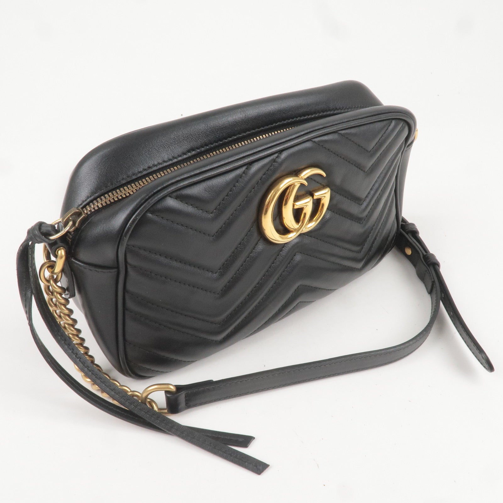 GUCCI GG Marmont Leather Chain Shoulder Bag Black 447632