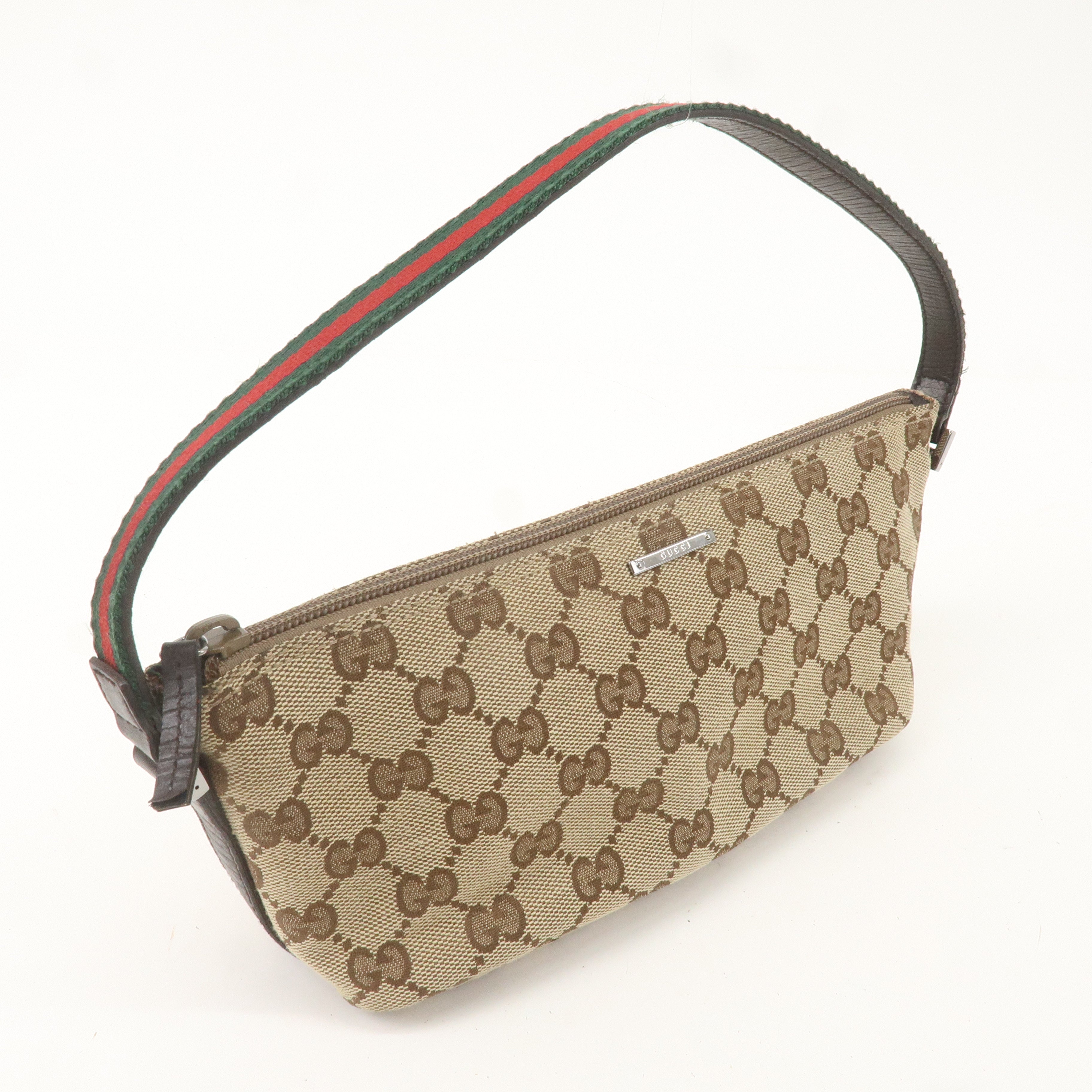 GUCCI Sherry GG Canvas Leather Hand Bag Pouch Beige Brown 141809