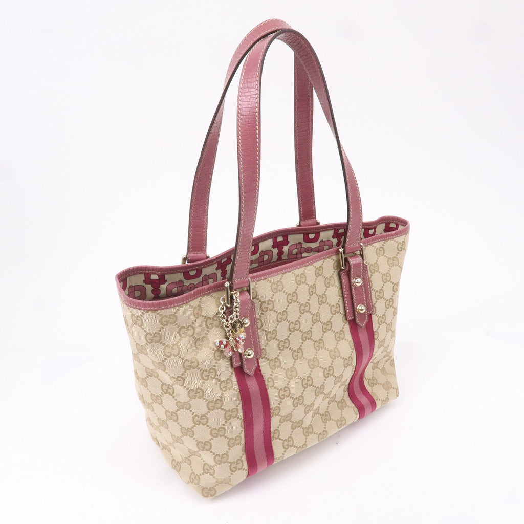 GUCCI Sherry GG Canvas Leather Shoulder Tote Bag Beige Pink 137396