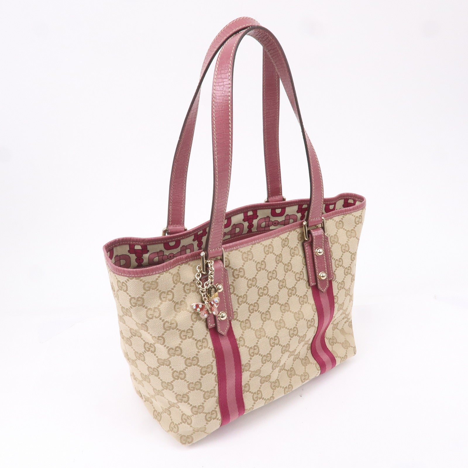 GUCCI Sherry GG Canvas Leather Shoulder Tote Bag Beige Pink 137396