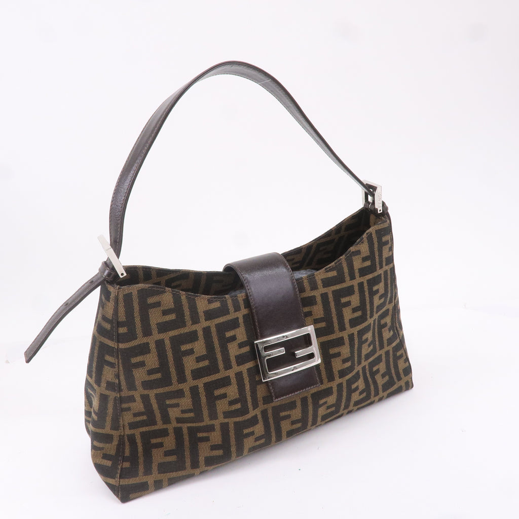 FENDI Zucca Canvas Leather Shoulder Bag Brown Black 16115
