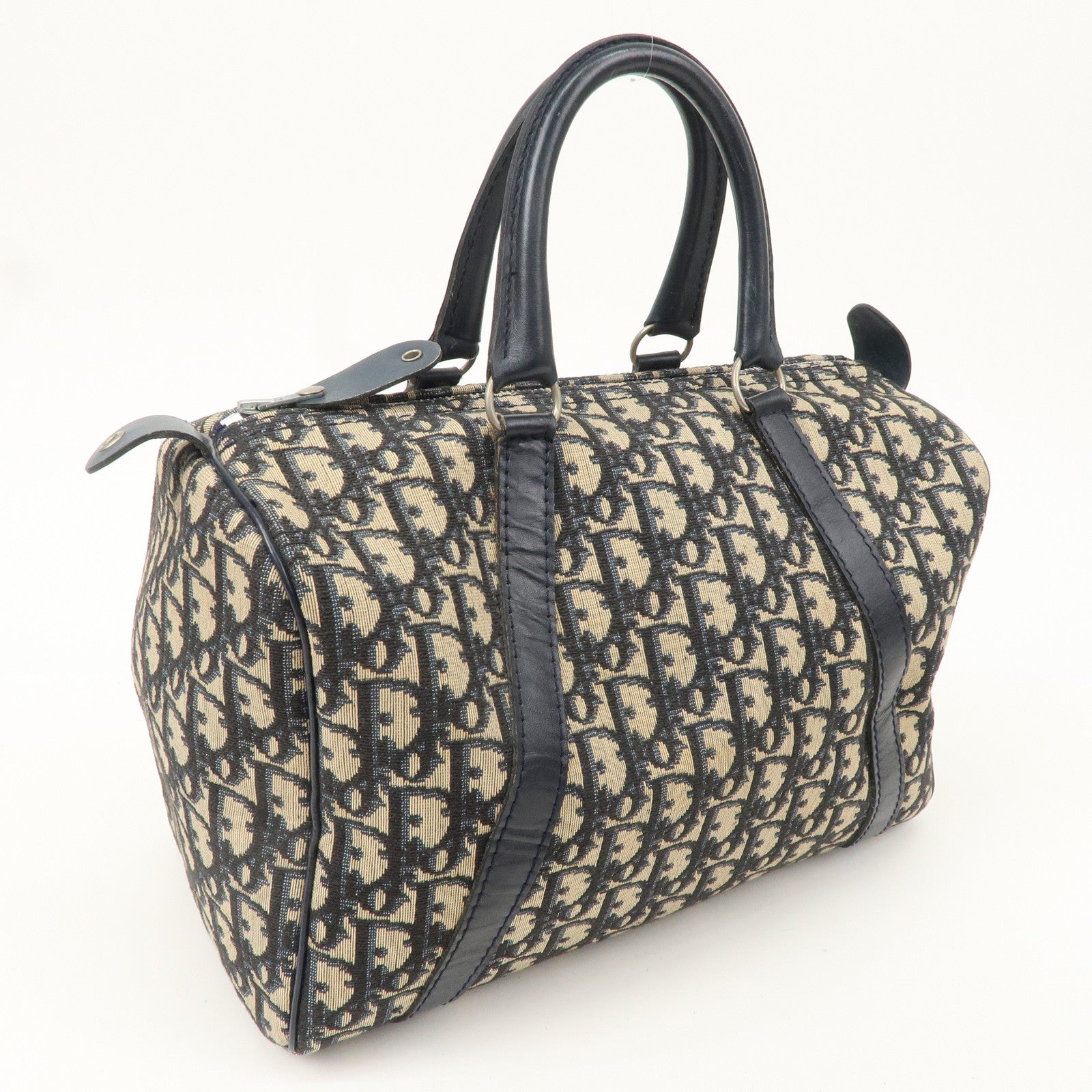 Christian Dior Trotter Canvas Leather Boston Bag Navy