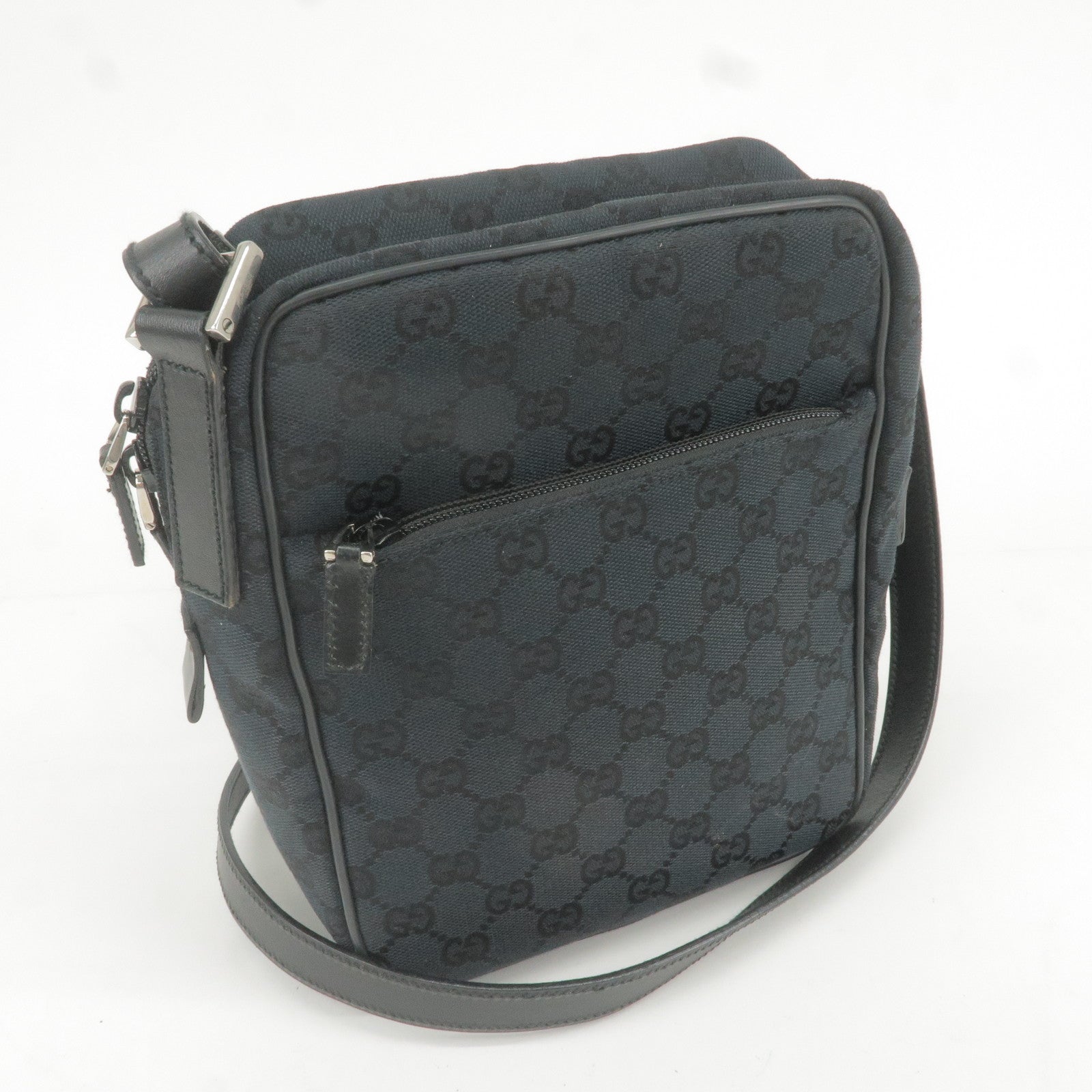 GUCCI GG Canvas Leather Shoulder Bag Hand Bag Black 018 1612