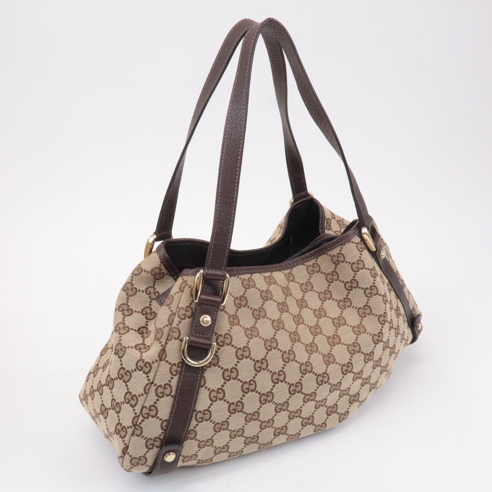GUCCI Abbey GG Canvas Leather Shoulder Bag Beige Brown 530736