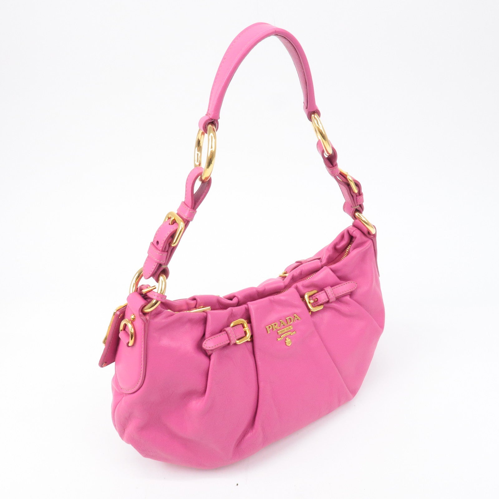 Prada Leather Shoulder Bag Hand Bag Pink Gold BR3795