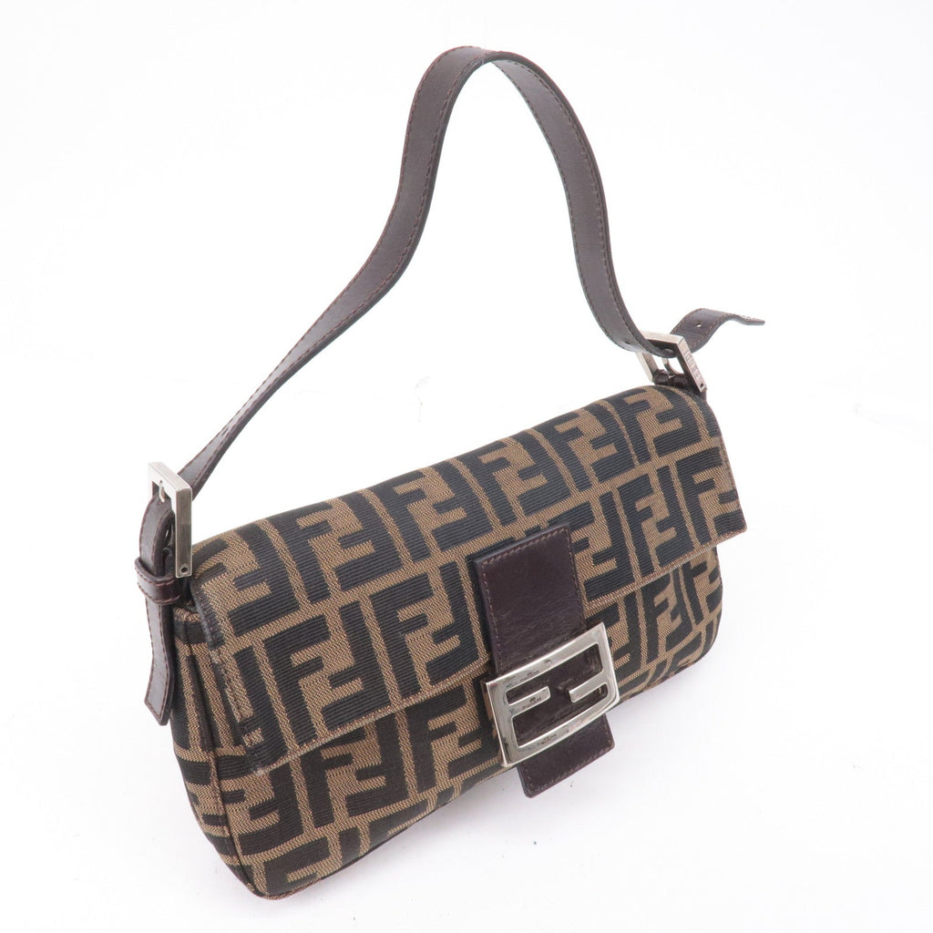 FENDI Mamma Baguette Zucca Canvas Leather Bag Brown 26424