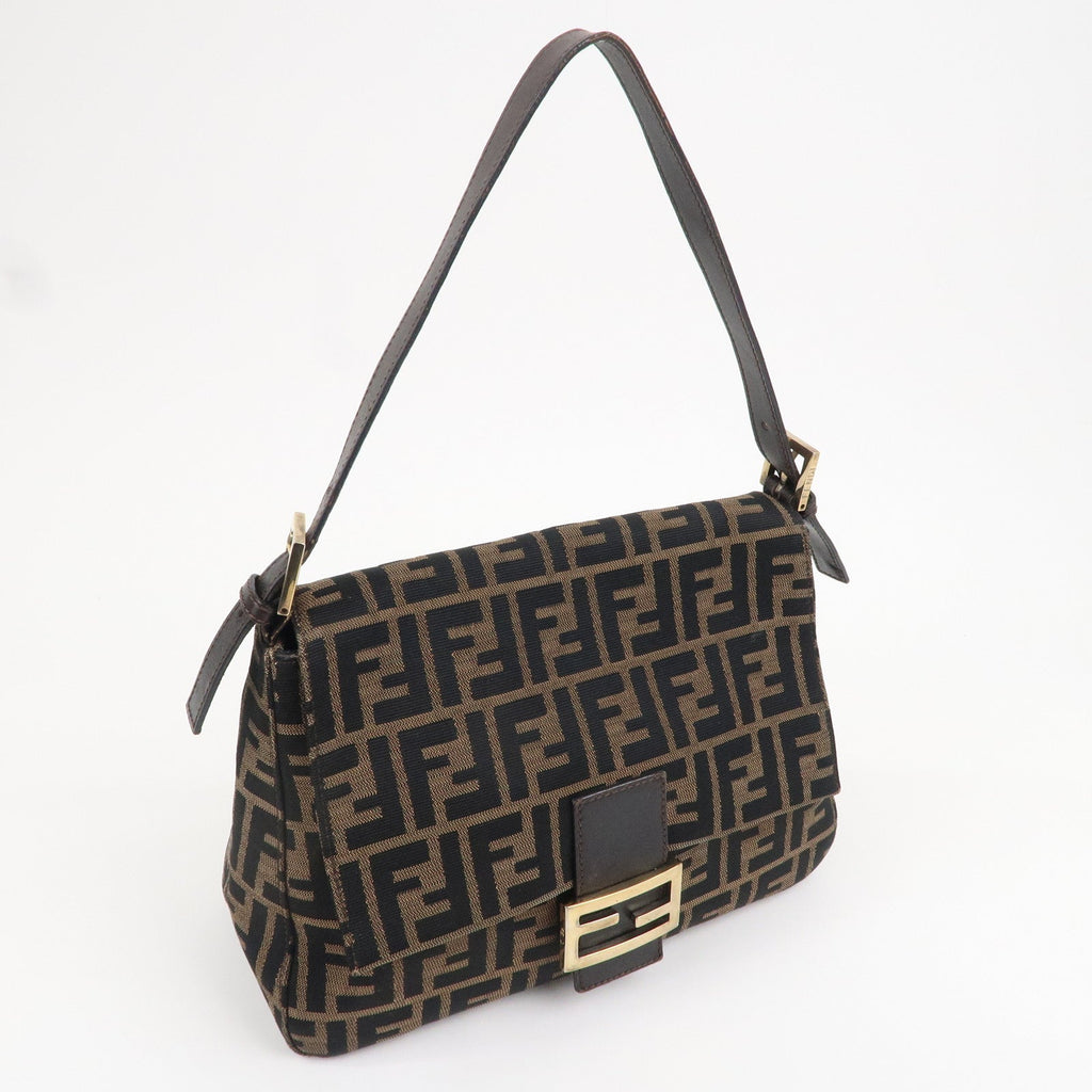FENDI Mamma Baguette Zucca Canvas Leather Shoulder Bag 26325