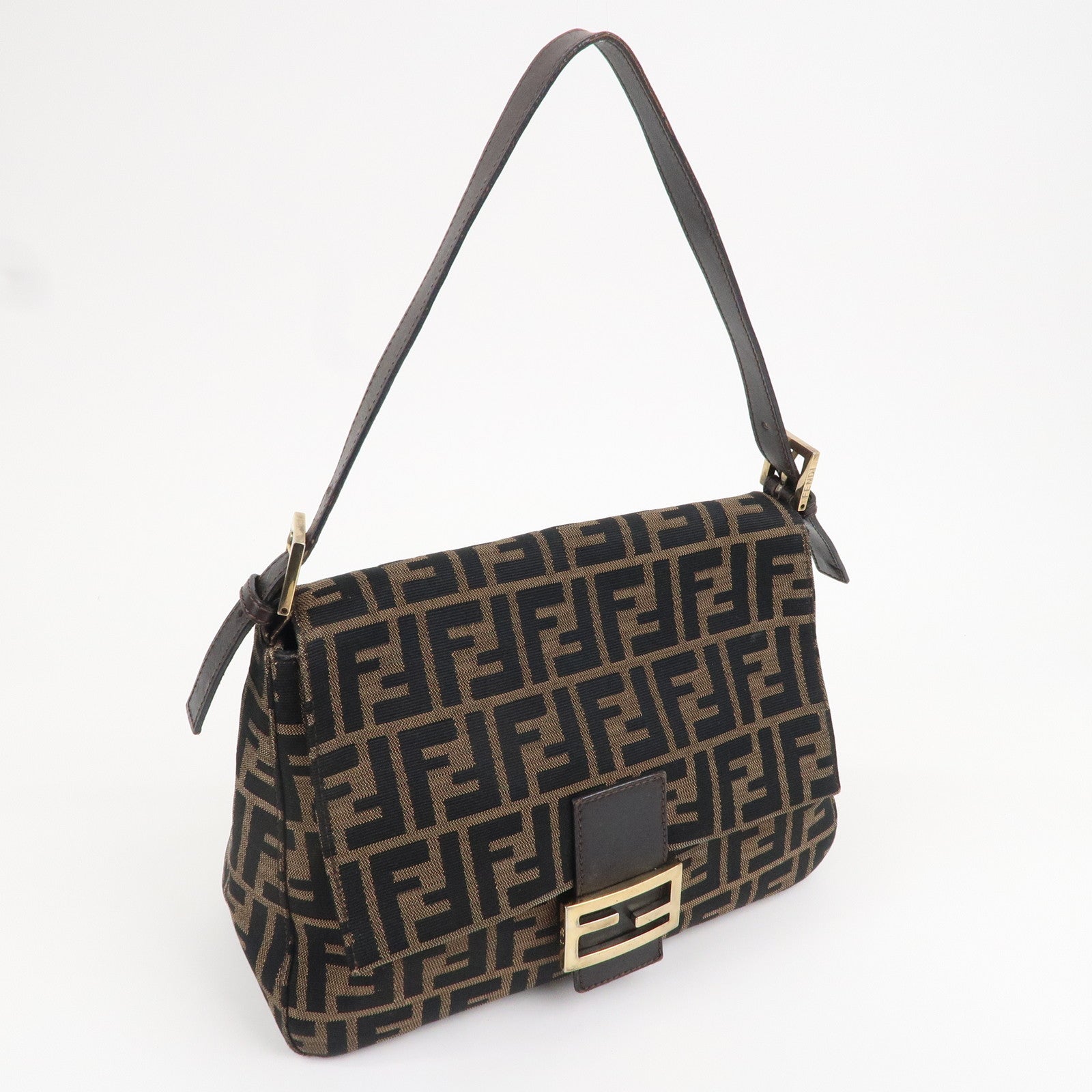 FENDI Mamma Baguette Zucca Canvas Leather Shoulder Bag 26325